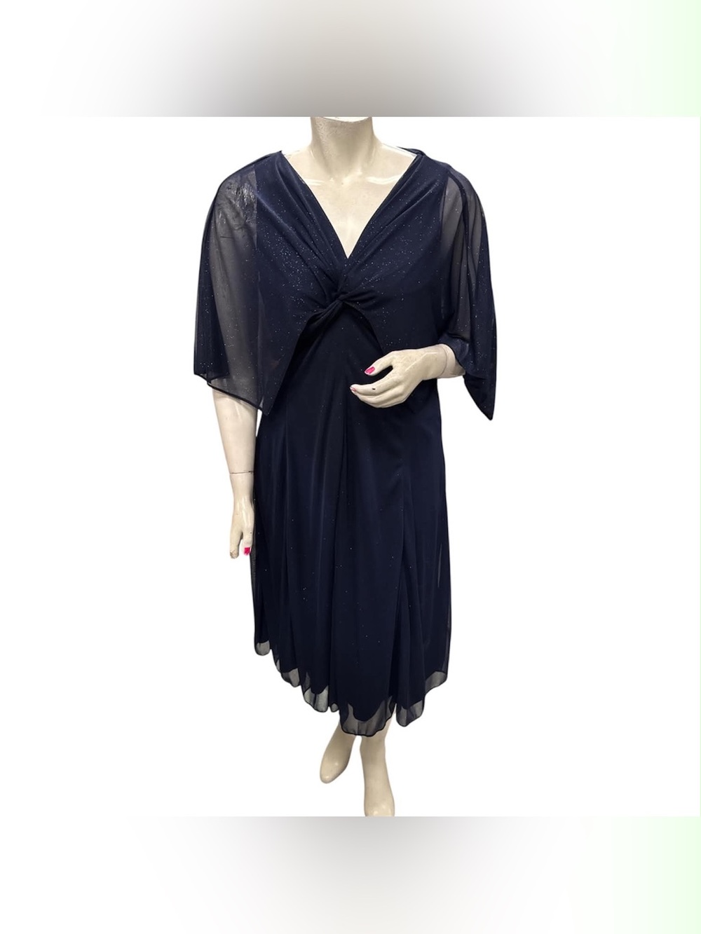 Maison Tara Navy Knot-Front Midi Dress Size XL
